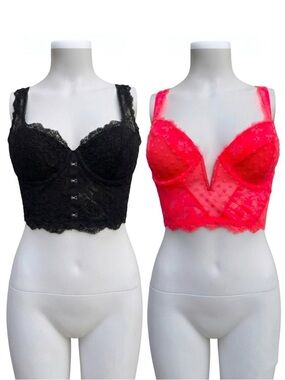 Victoria's Secret Dream Angels Lace Corset Top Bundle  34C -Neon Pink & Black